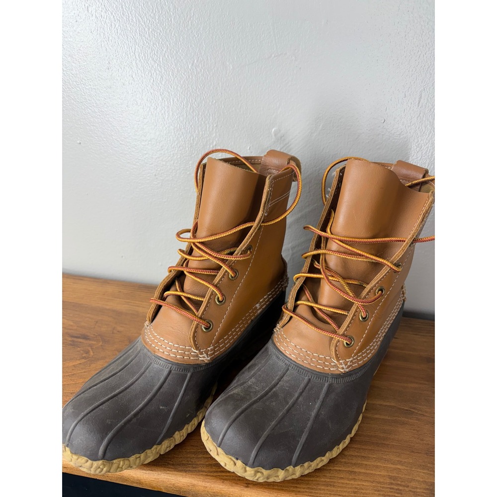 LL Bean 8 Inch Bean Boots Tan Brown Leather Duck Boots Womens 7M Made in USA